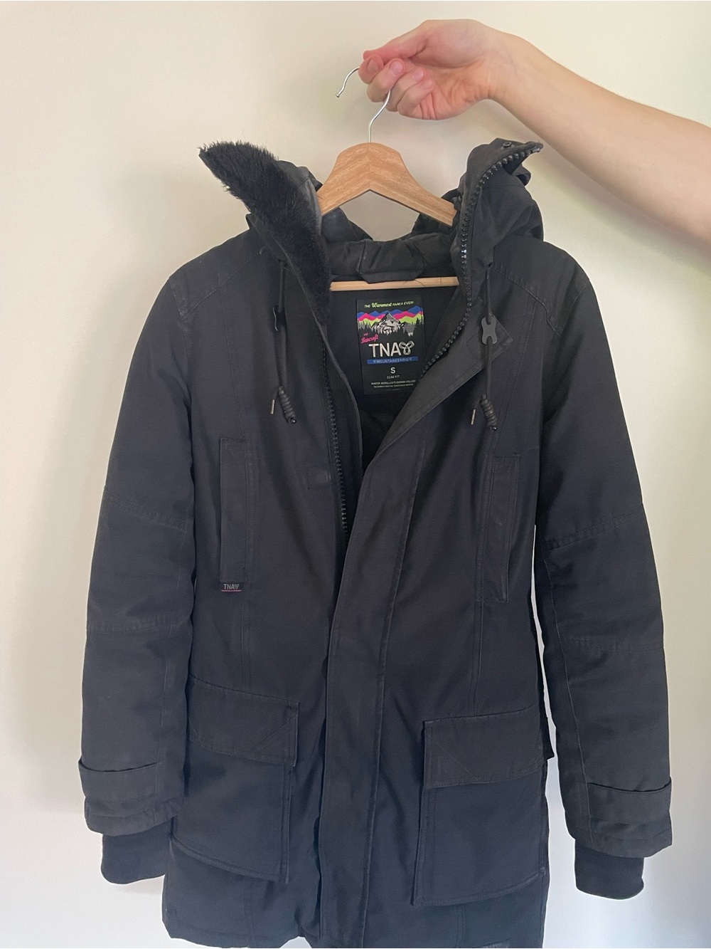TNA Black Hooded Insulated Puffer Parka